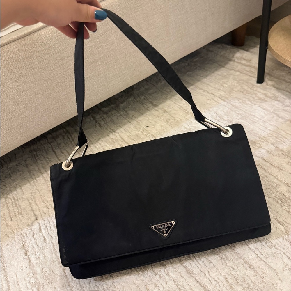 Vintage Prada Black Tessuto Nylon Shoulder/Messenger Bag